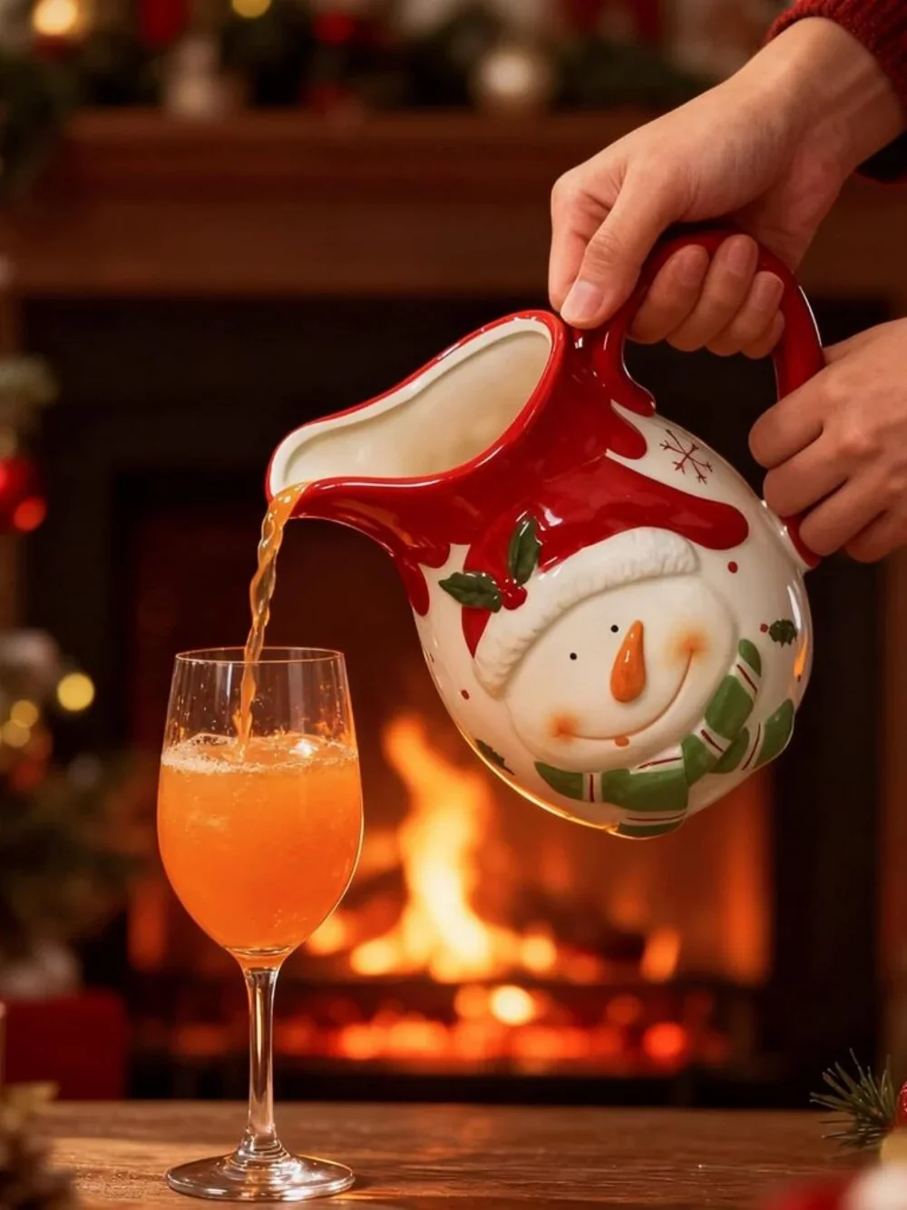 Large 58 OZ Porcelain Jug - Festive Holiday Pitcher for Milk, Cream, Juice